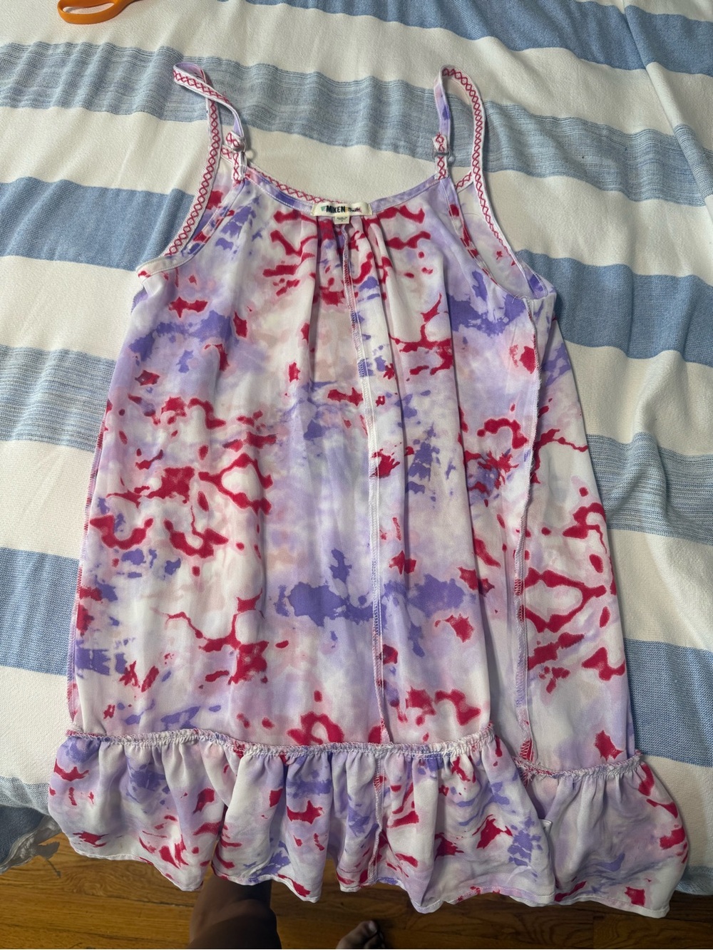 Girls' Pink & Purple Tie-Dye Ruffle Hem Tank Top - Lightweight